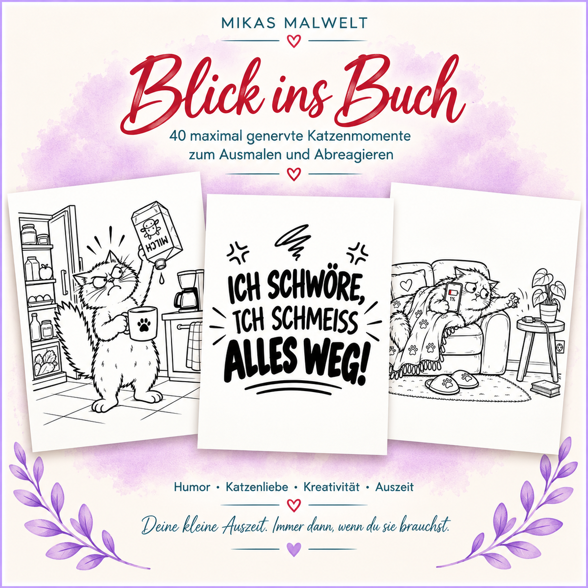 Aggro Katze – Lustiges Katzenmalbuch für Erwachsene | Mikas Malwelt