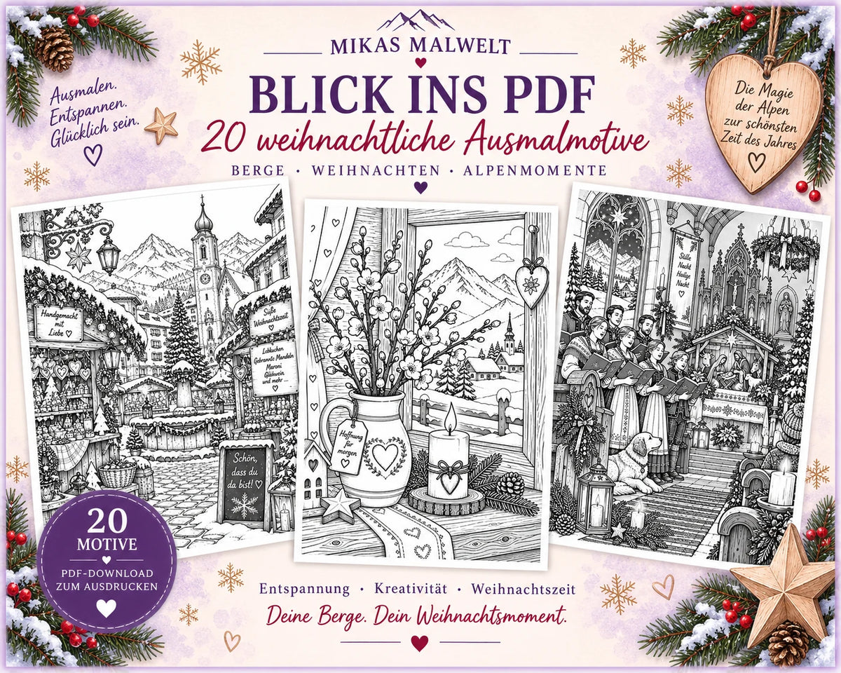 Blick ins PDF Alpenliebe Weihnachtszauber – winterliche Ausmalmotive
